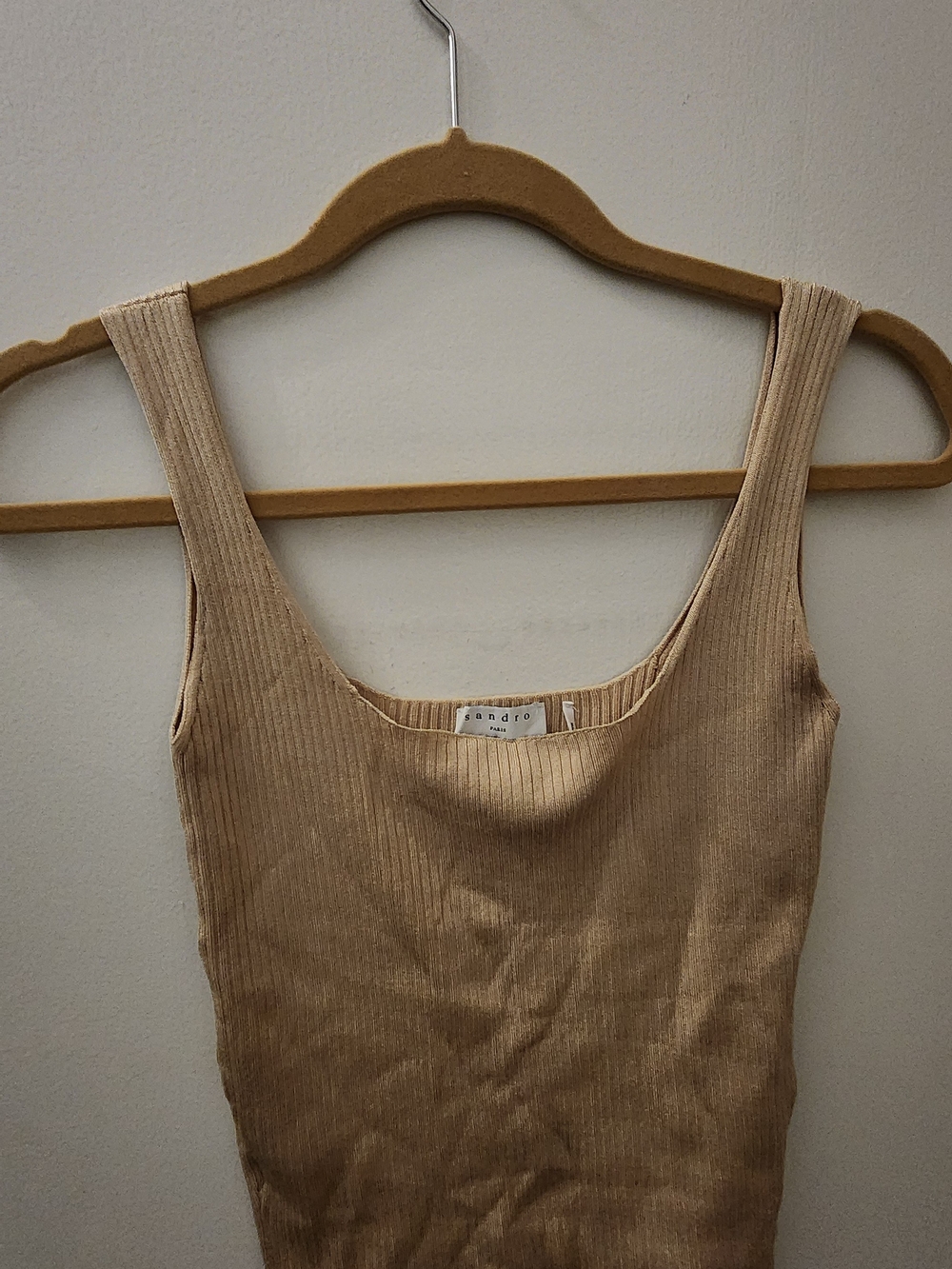 Sandro Tan Ribbed Scoop-Neck Tank